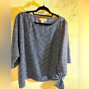 Michael Kors White and Blue Relaxed Tie Front Blouse